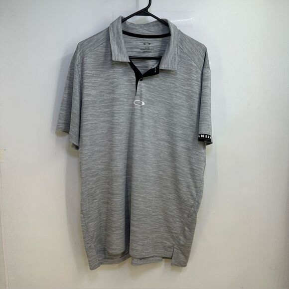 Oakley Mens' XL Gray Marled and Black Signature Polo Shirt - Picture 1 of 9